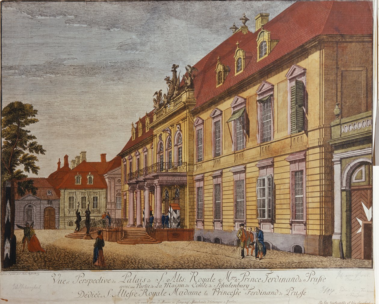 Palác prince Ferdinanda Pruského, Berlín (ručně kolorovaná rytina) od Johann Carl Wilhelm Rosenberg