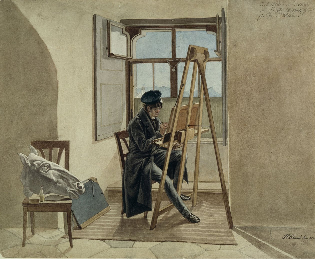 Malíř Johann Adam Klein na stojanu ve svém ateliéru ve vídeňském Palais Chotek od Johann Christoph Erhard