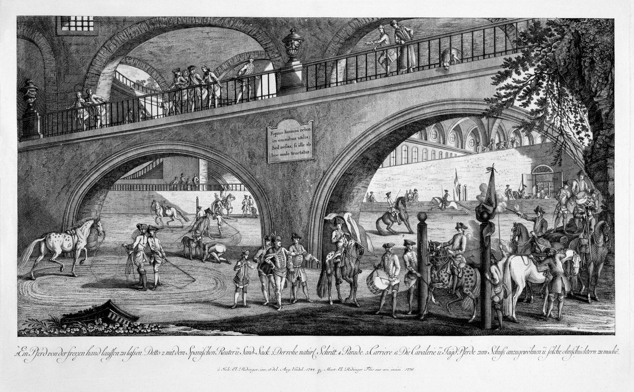 Ilustrace z knihy "Le Nouveau Manege", 1776 od Johann Elias Ridinger or Riedinger