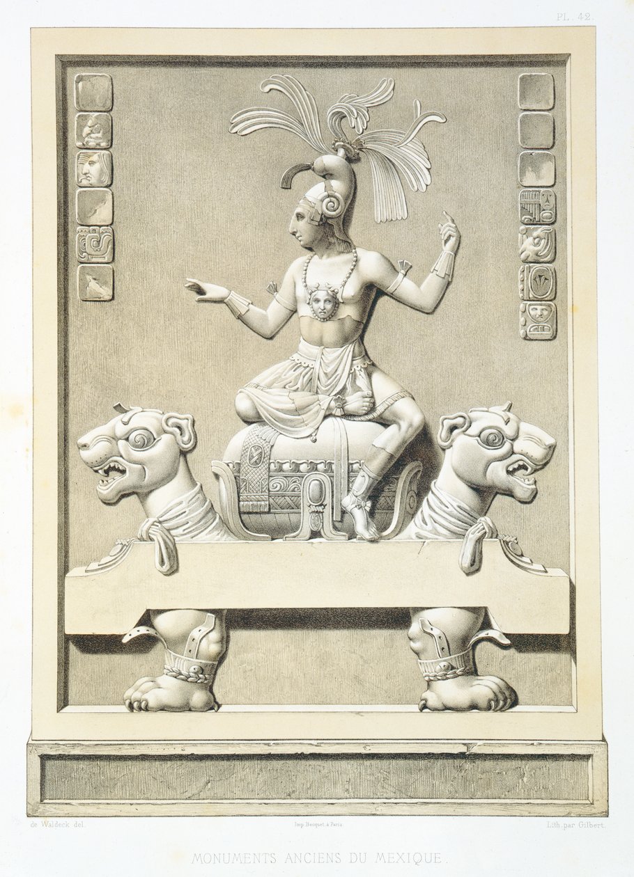 Deska 42 z knihy "Ancient Monuments of Mexico", vyryl Gilbert, 1866. od Johann Friedrich Maximilian von Waldeck