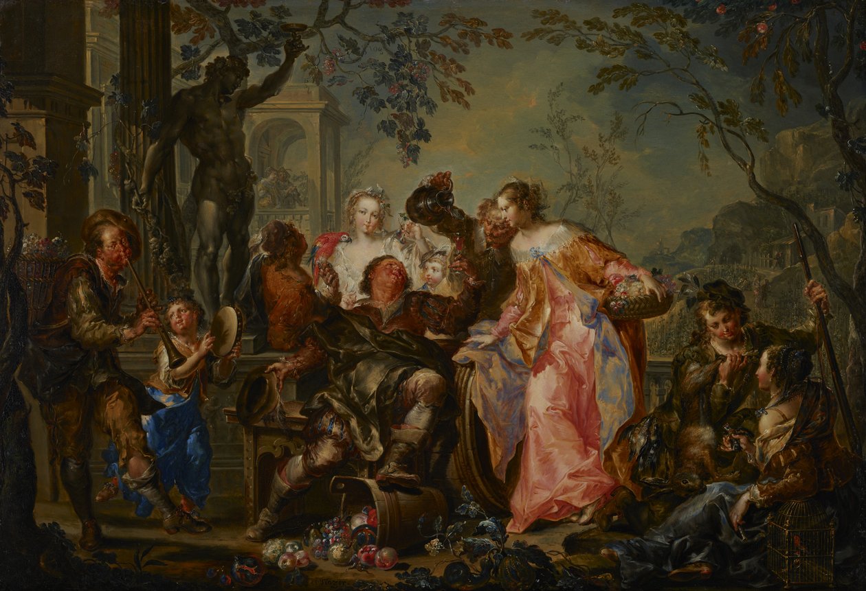 The Pleasures of the Seasons: Autumn, cca 1730 (olej na mědi upevněný s masonitovým podkladem) od Johann Georg Platzer
