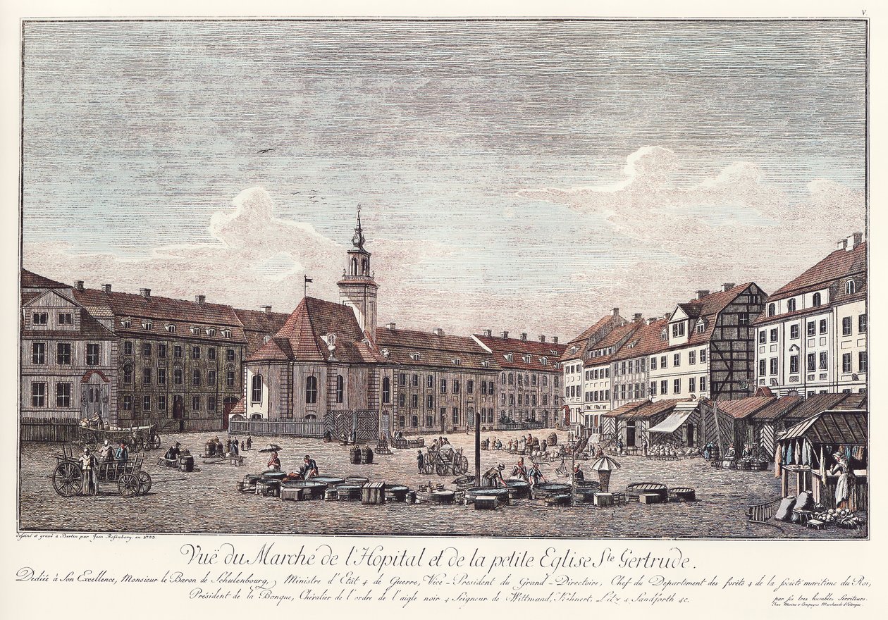 Pohled na Spittelmarkt s Gertraudenkirche, starý Berlín od Johann Georg Rosenberg