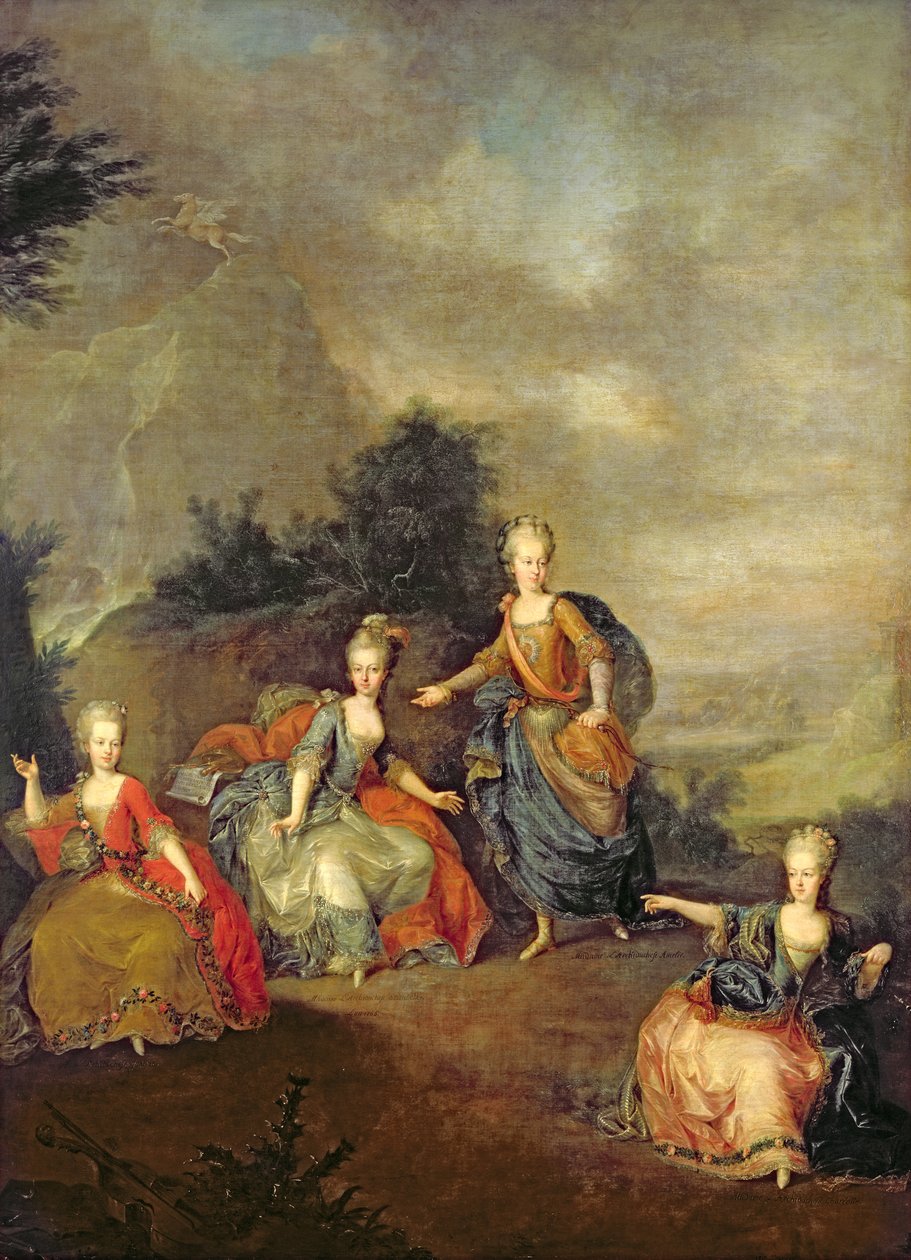 Provedení opery Glucka „Il Parnaso Confuso“ v zámku Schoenbrunn dne 24. ledna 1765 od Johann Georg Weikert