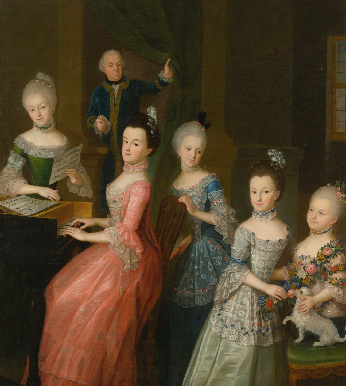 Portrét hraběte Johanna Casimira von Schlieben a jeho pěti dcer od Johann Gottlieb Becker