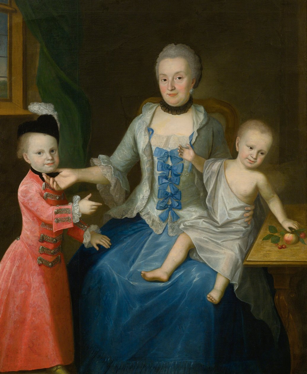 Portrét Friederica Adolphina, hraběnka Schlieben, a jejích dvou synů, Gotthelf Zikmund a Adolf Friedrich od Johann Gottlieb Becker