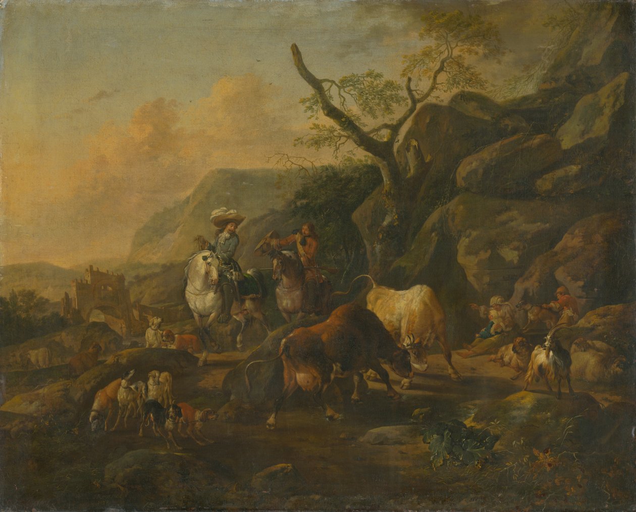 Krajina s lovci od Johann Heinrich Roos