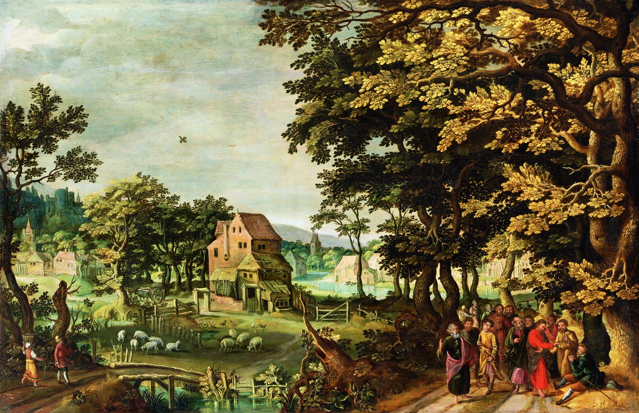 Krajina s Kristem uzdravujícím slepce (panel) od Johann Jacob Besserer