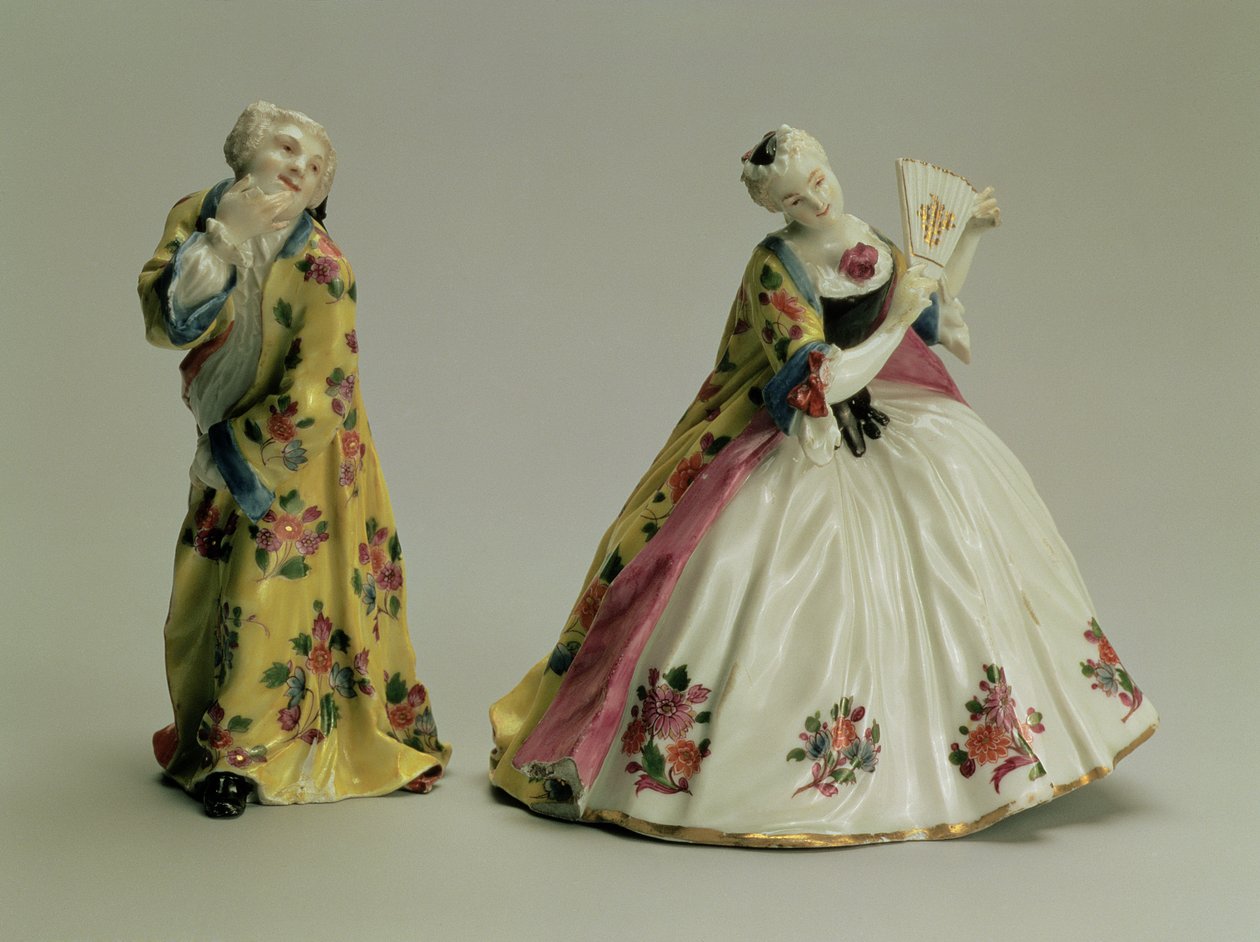Dvojice figurek: Muž v orientálním rouchu a dáma s vějířem, Míšeň, 1736 (porcelán) od Johann Joachim Kaendler