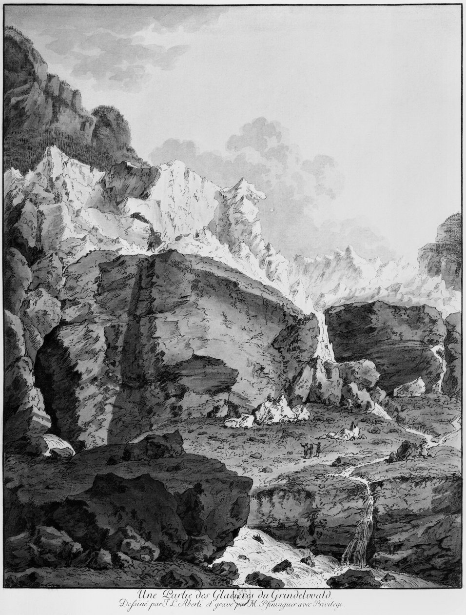 Glaciers of Grindelwald, vyryté Mathiasem Pfenningerem (1739-1813) od Johann Ludwig Aberli