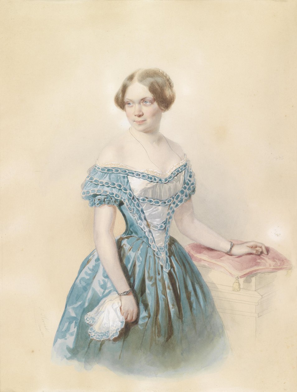 Portrét mladé ženy v modrých šatech, podle tradice mladá Marie von Ebner Eschenbach od Johann Nepomuk Horrak