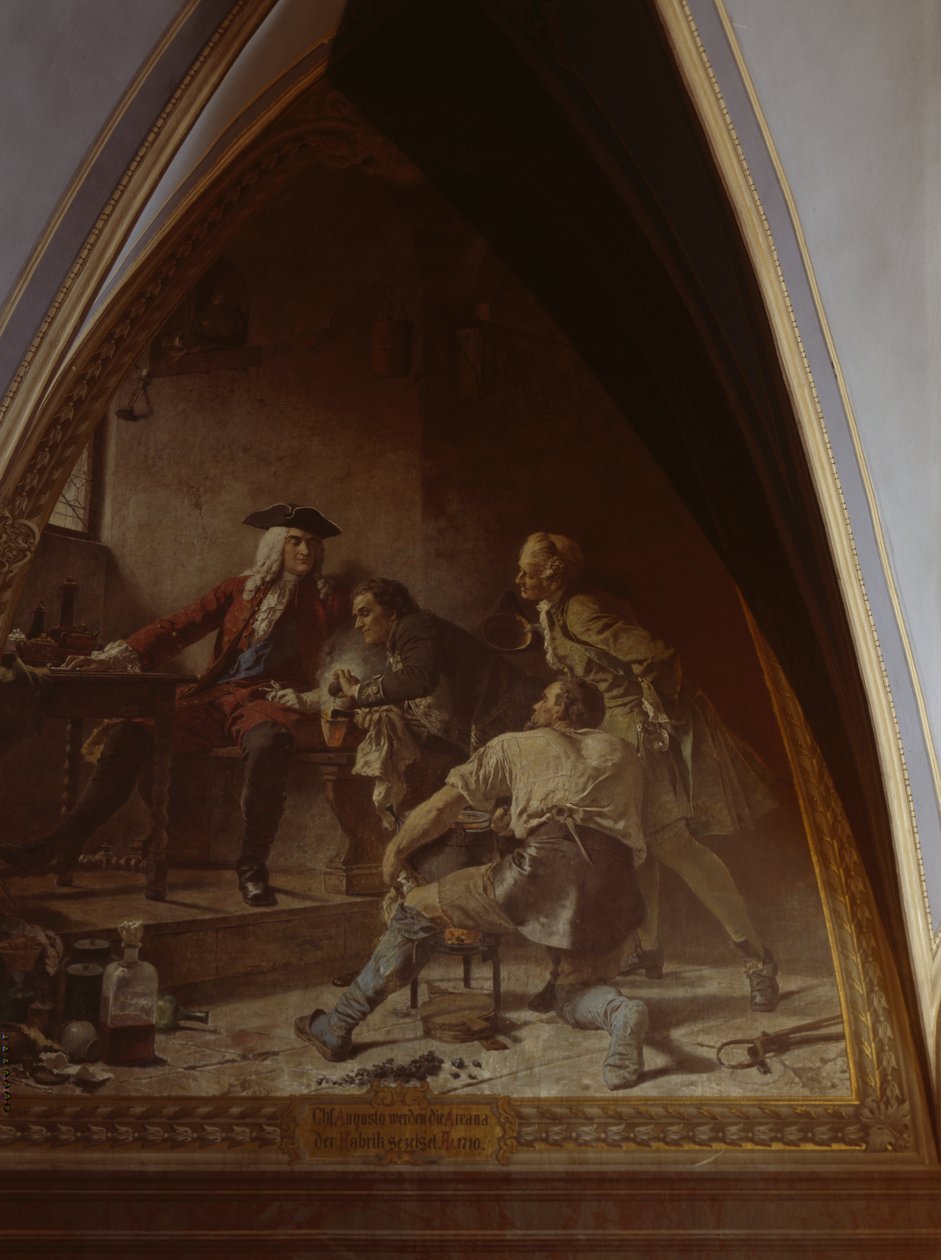 Boettger ukazuje Augustovi Silnému tajemství výroby porcelánu od Johann Paul Adolf Kiessling