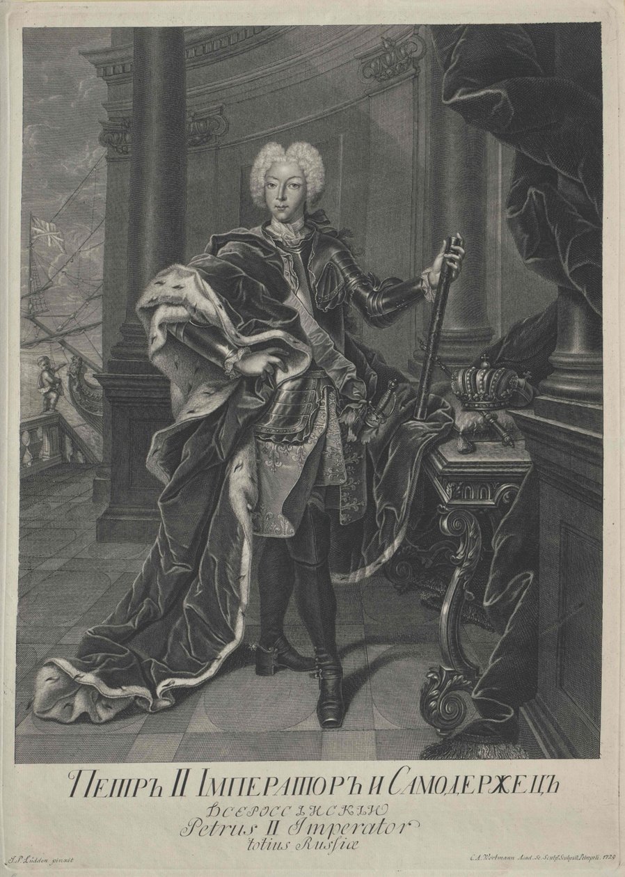 Portrét Petra II., vyrytý Christianem Albrechtem Wortmannem, 1729 od Johann Paul Luedden