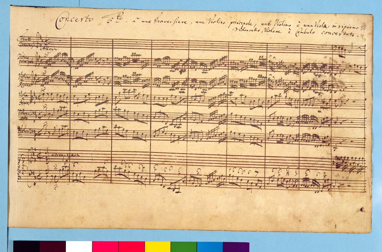 Brandenburgské koncerty, č. 5 D-Dur, 1721 (pero a inkoust na papíře) (viz také 308416 a 308425) od Johann Sebastian Bach