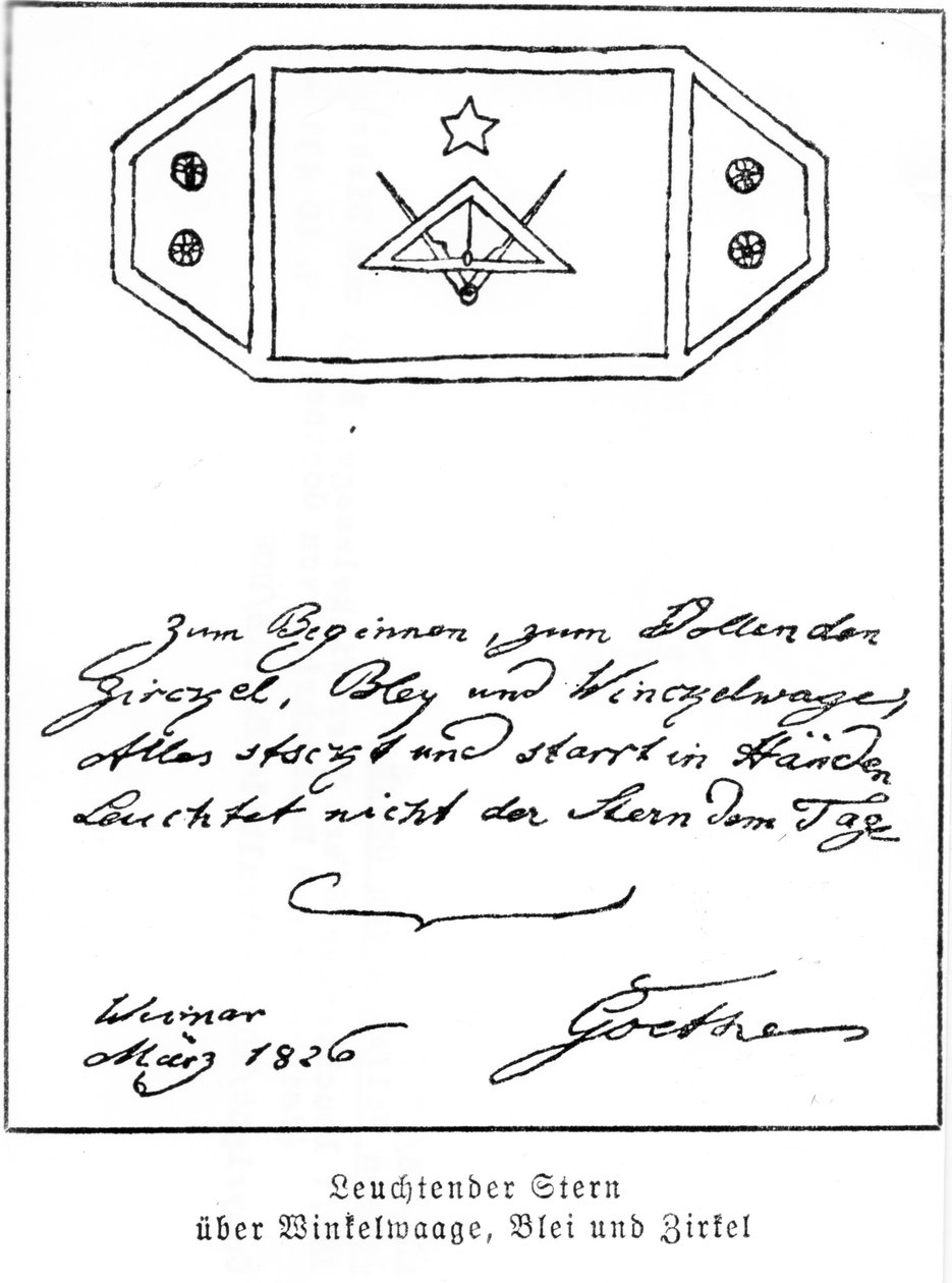 Zářící hvězda nad čtvercem a kompasem a olovem, 1826 od Johann Wolfgang von Goethe