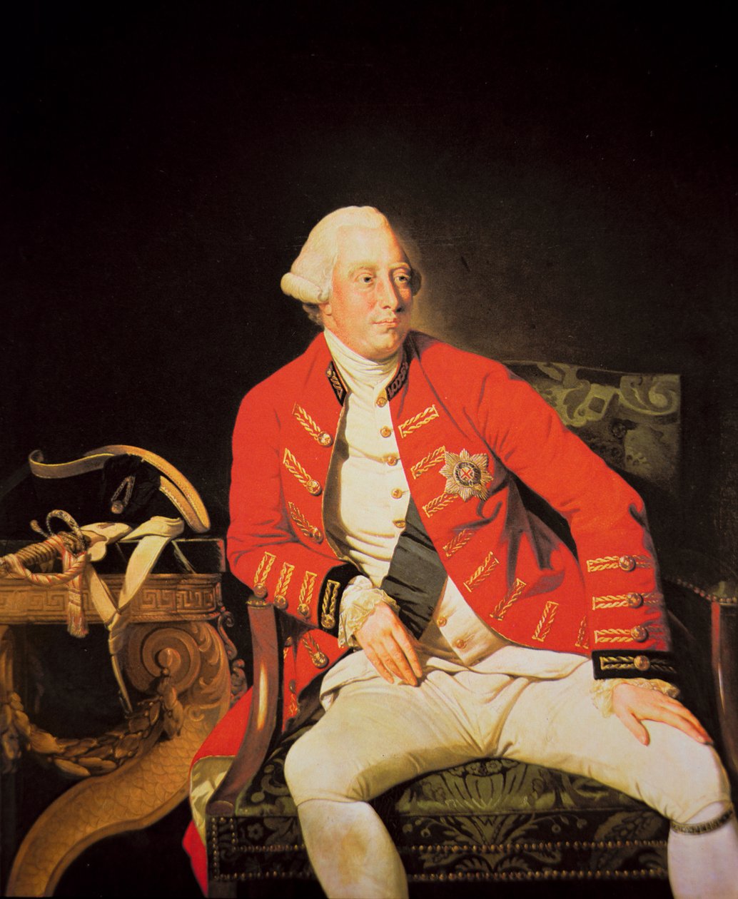George III v roce 1771 (barevné lito) od Johann (after) Zoffany