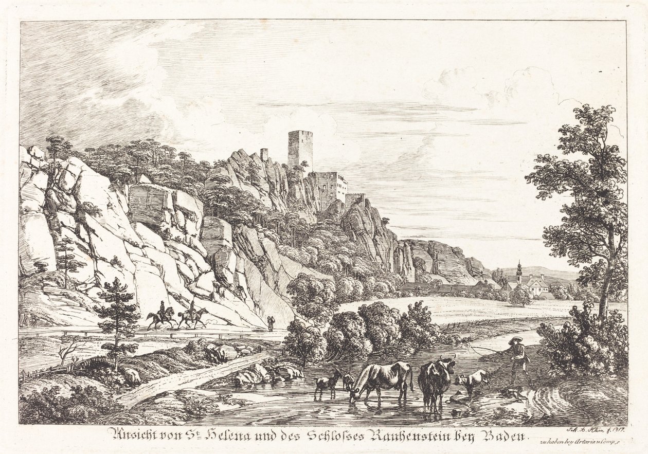 Pohled na Svatou Helenu a hrad Rauhenstein u Badenu od Johann Adam Klein