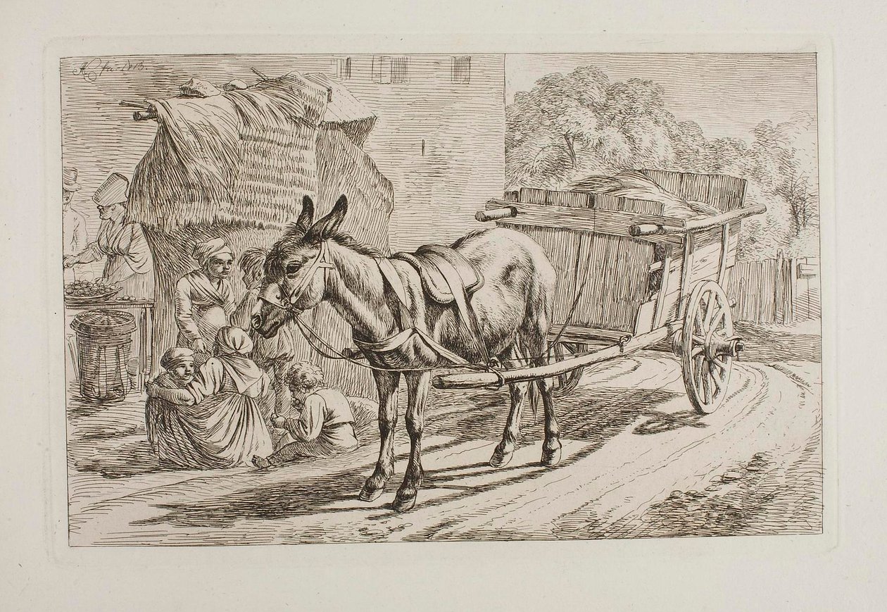 Osel zapřažený do vozíku od Johann Adam Klein