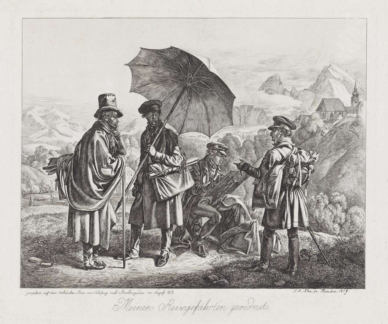 The Artists on their Journey, hospoda. 1819 od Johann Adam Klein