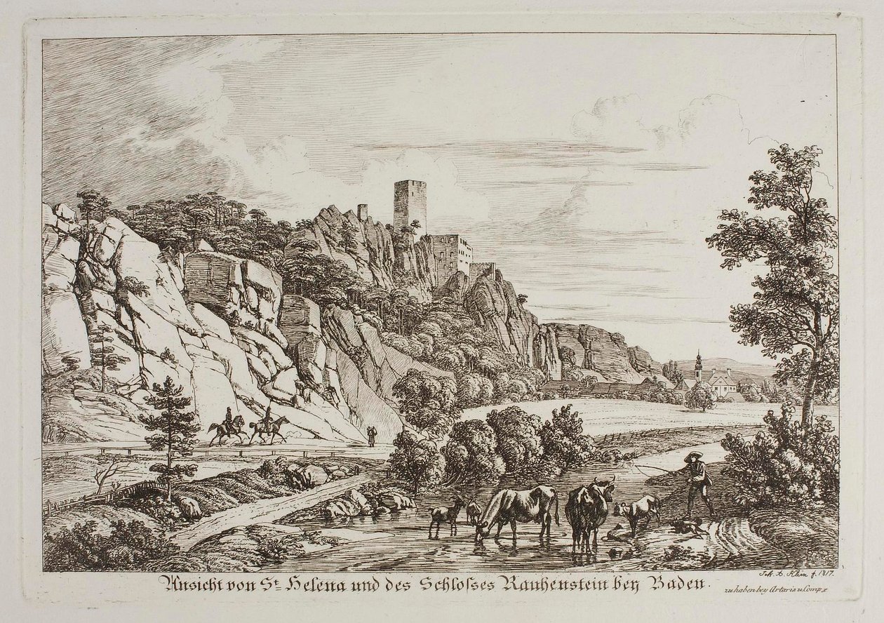 Pohled na svatou Helenu a hrad Rauhenstein u Badenu od Johann Adam Klein