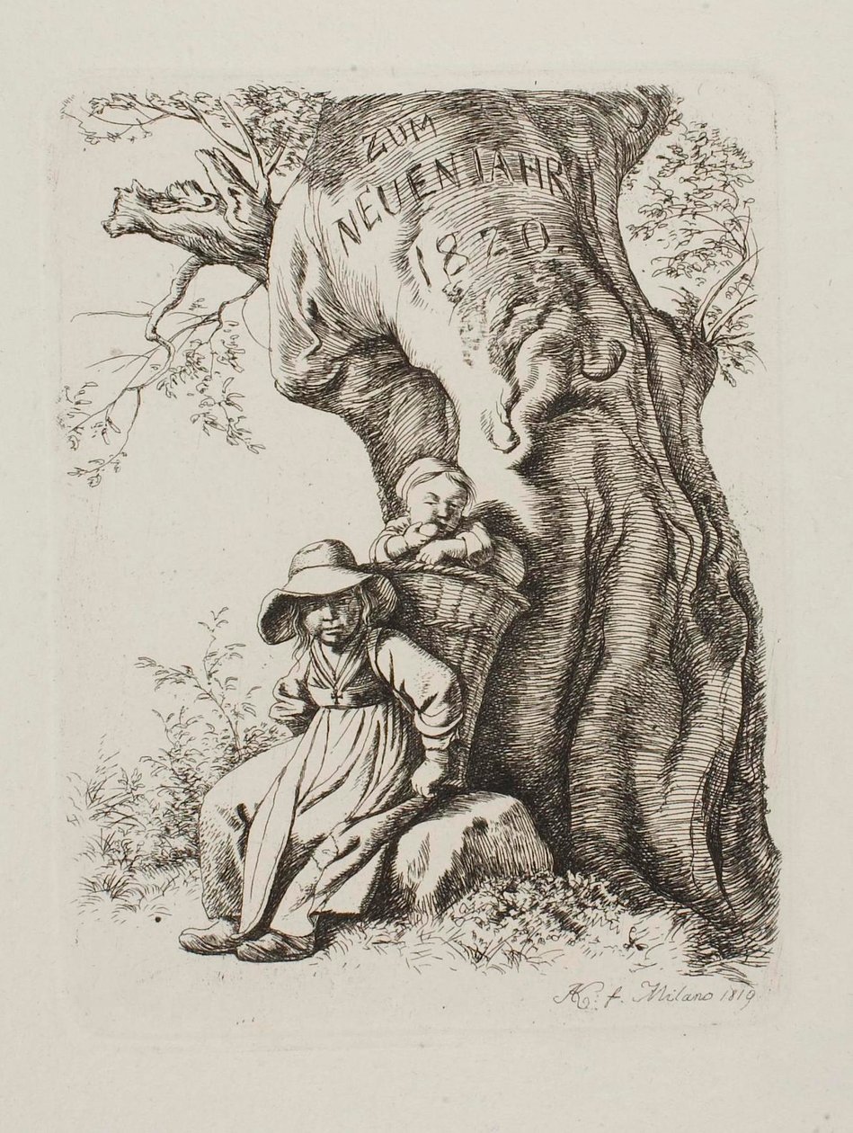 K novému roku 1820. Žena farmáře s dítětem od Johann Adam Klein
