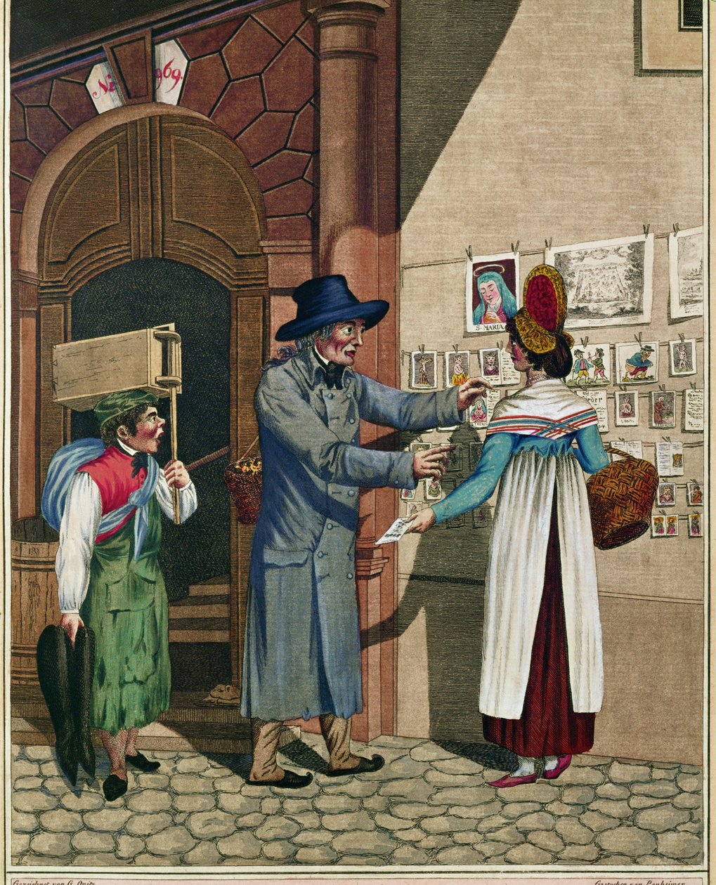 Prodavač populárních balad a tisků, obuvnický učeň, z řady vídeňských typů kolem roku 1810 ... od Johann Adolph Opitz