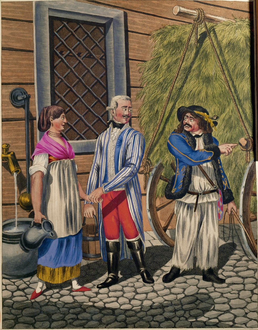 Kočí pána, služebná a prodavač sena ze série vídeňských typů ... od Johann Adolph Opitz