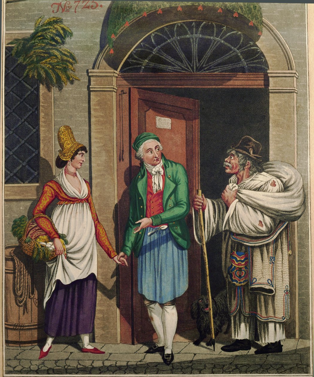 Kuchař a sluha s chorvatskými obchodníky prodávajícími prádlo, ze série vídeňských typů ... od Johann Adolph Opitz