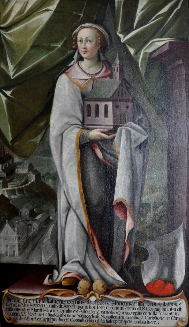 německy: Hatta von Hohenwart, manželka Heinricha von Altdorf, zakladatele kláštera v Altdorfu kolem roku 935. od Johann Andreas Rauch