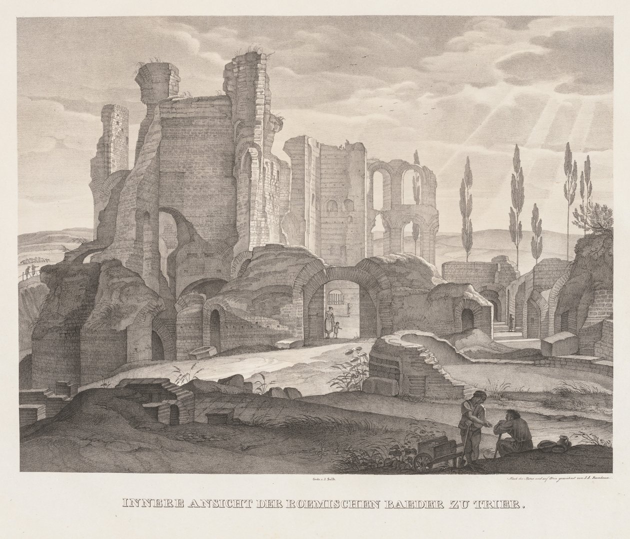 Vnitřní pohled na římské lázně v Trevíru, 1826. od Johann Anton Ramboux