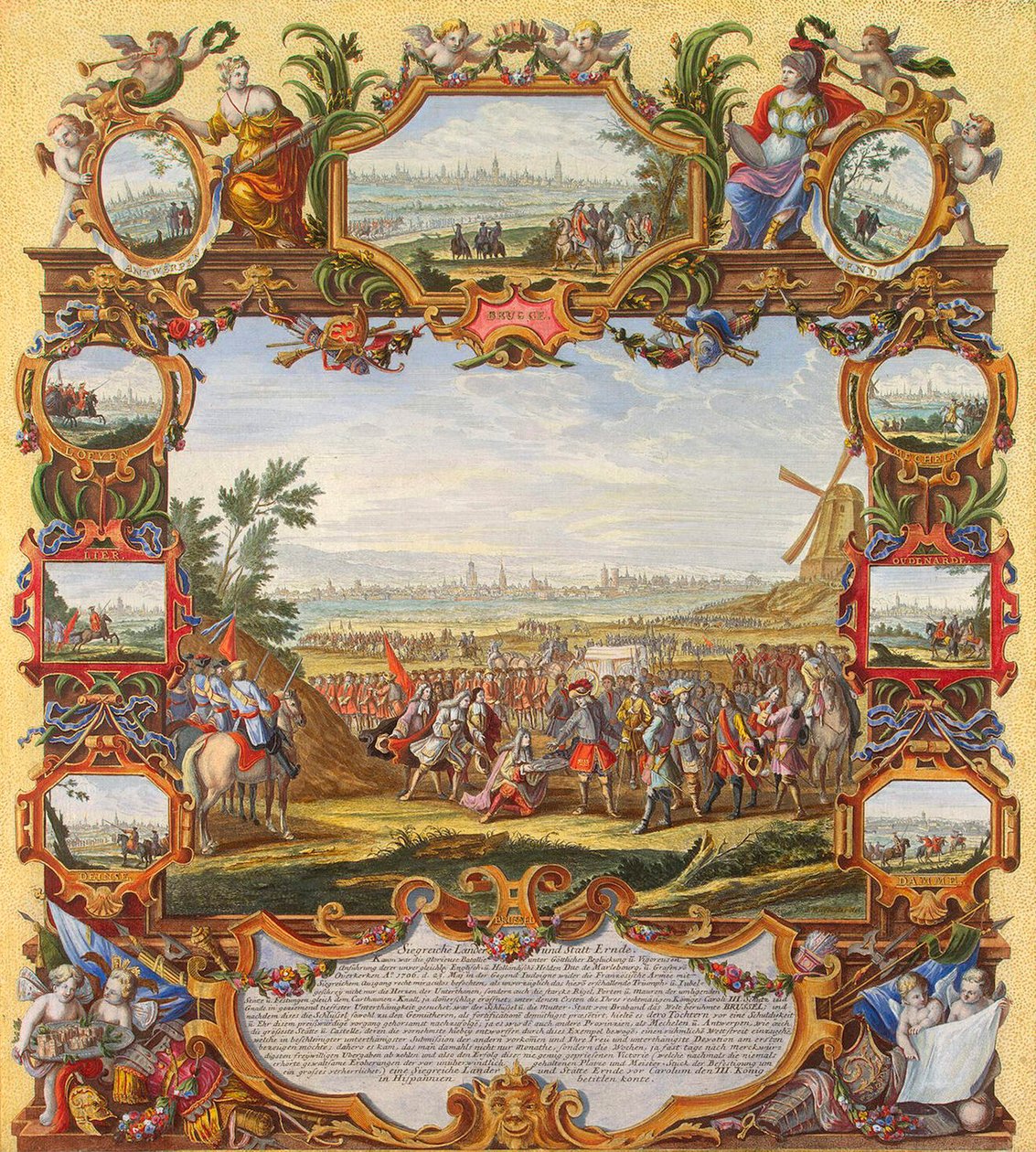 Dobytí francouzské pevnosti Menin spojeneckými vojsky v roce 1706, počátek 18. století. od Johann August Corvinus