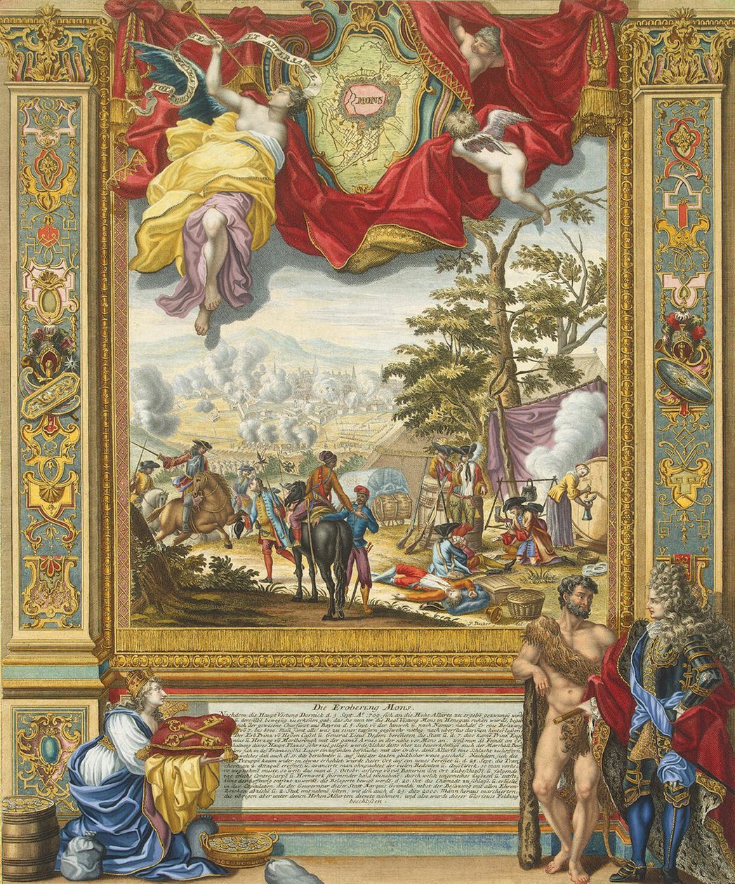 Obléhání Monsu spojeneckými vojsky v roce 1709, počátek 18. století. od Johann August Corvinus