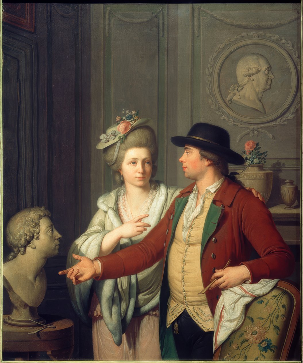 Samuel Nahl ukazuje své nevěstě poprsí svého bratra od Johann August Nahl der Jüngere