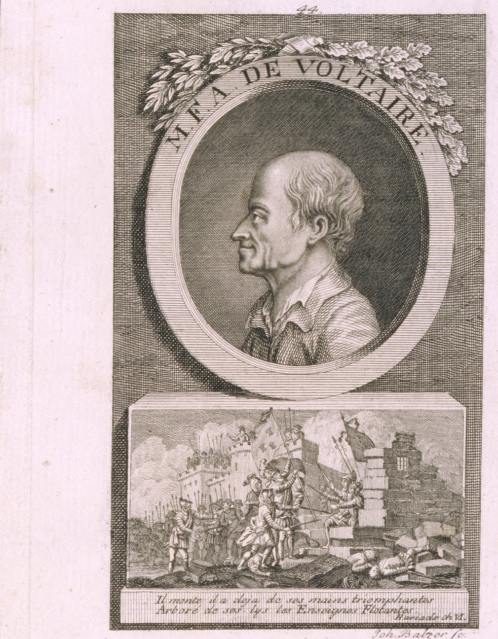 Portrét spisovatele, esejisty a filozofa Francoise Marie Arouet de Voltaire 1694-1778 od Johann Balzer