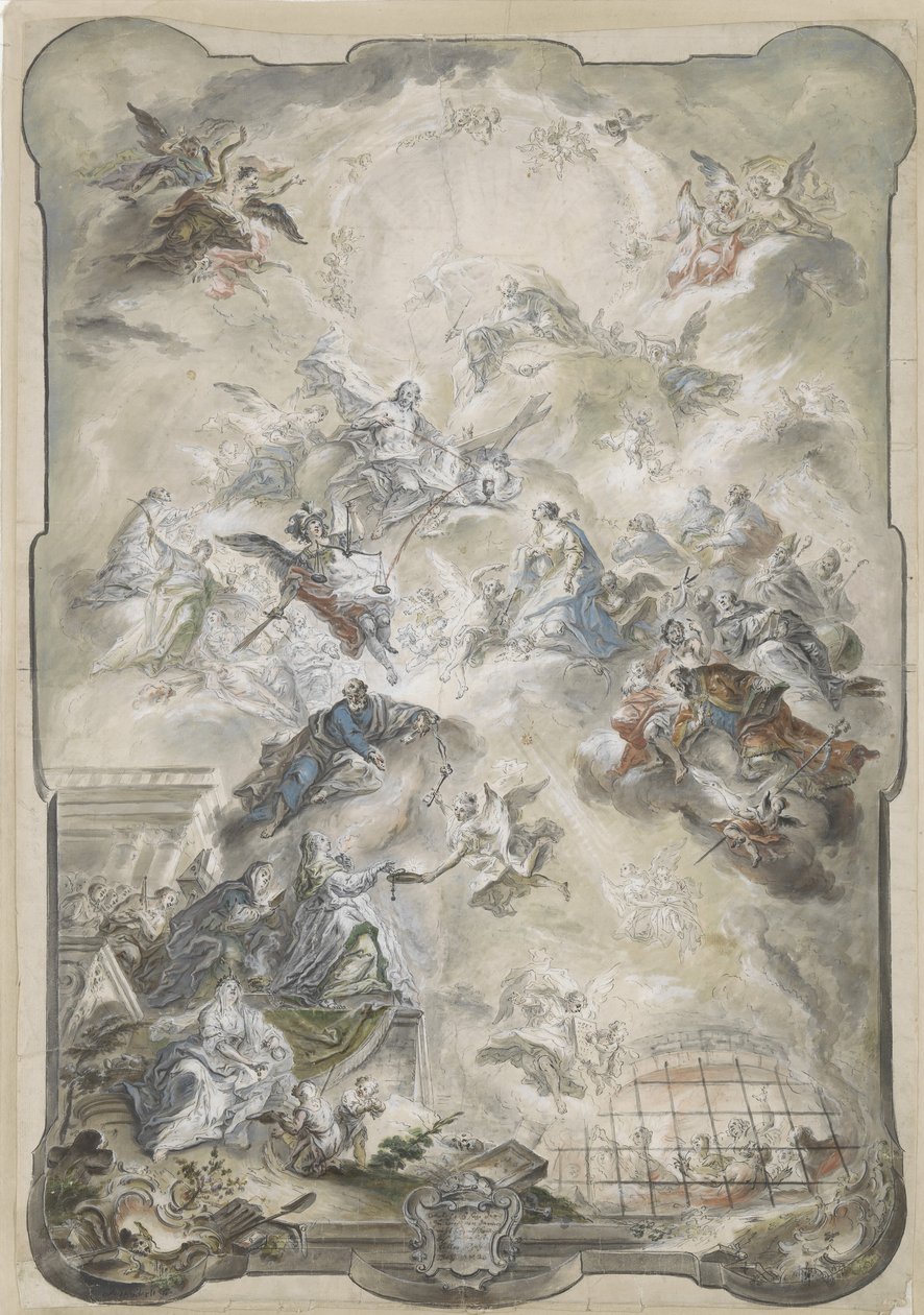 Panna a svatí se přimlouvají u Krista za duše ztracených, 1771 nebo dříve. od Johann Baptist Enderle