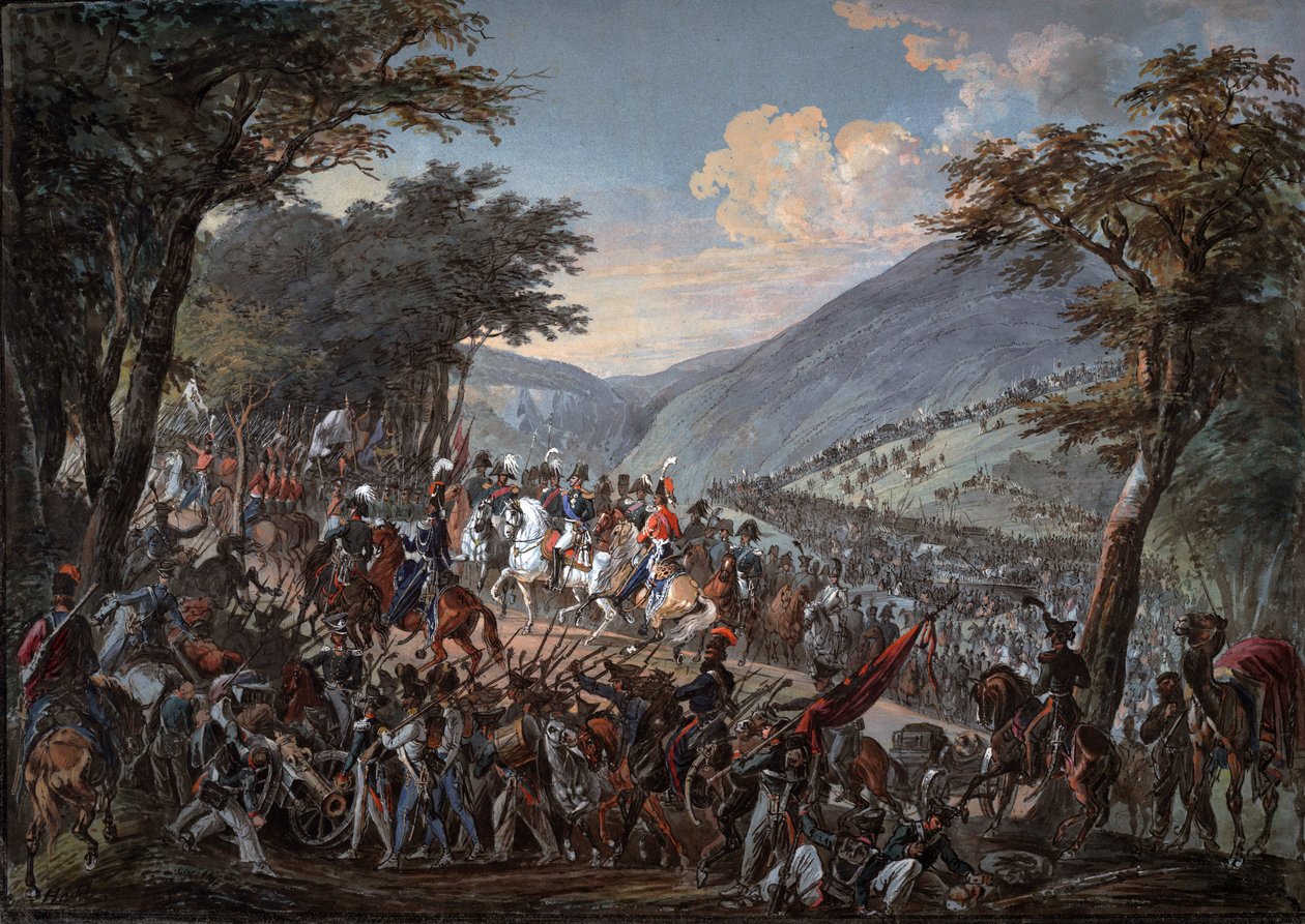 Císař Alexandr I. (1777-1825) a jeho doprovod prošli v červenci 1815 pohořím Vogézy - Hoechle, Johann Baptist (1754-1832) - 1825 - Akvarel na papíře - 70,9x99,7 - Soukromá sbírka od Johann Baptist Hoechle