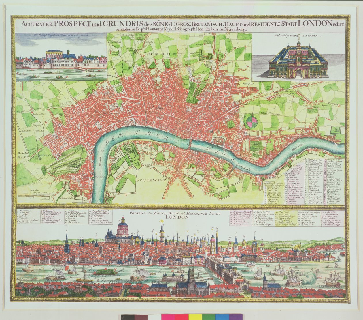 Letecká mapa Londýna a pohled přes Temži ze South Bank, s mostem St. Paul