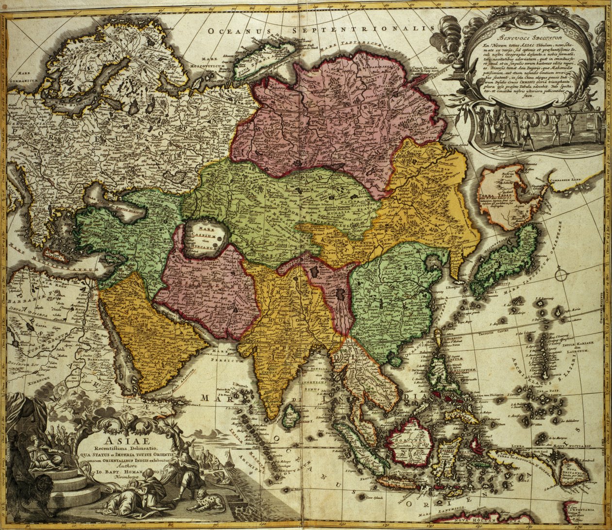 Mapa Asie, Norimberk, kolem roku 1730 od Johann Baptista Homann
