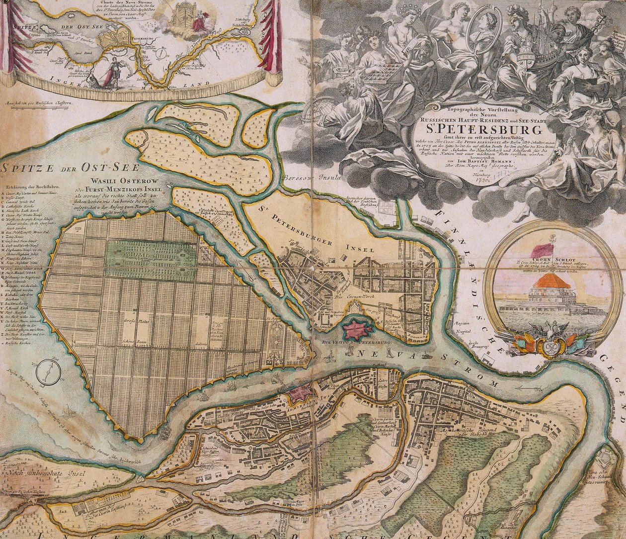 Mapa Petrohradu Hlavní plán Petrohradu, ca. 1718-1719 od Johann Baptista Homann