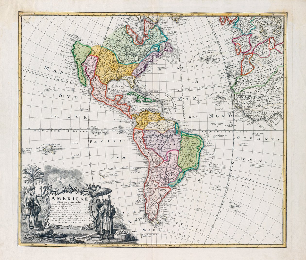 Mapa Ameriky, mapa Ameriky od Johann Baptista Homann