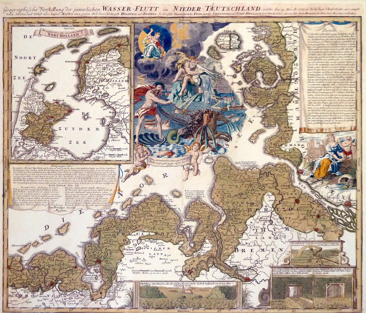 Mapa vánoční povodně z roku 1717 od Johann Baptista Homann