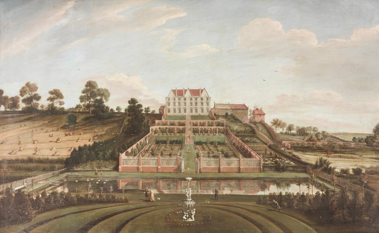 Holandské sídlo se zahradou, 1730 od Johann Baptiste Bouttats