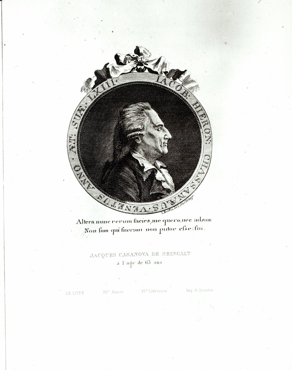 Medailon Portrét Giacoma Casanovy (1725-98) věk 63 let, 1788 (rytina) (černobílá fotografie) od Johann Berka