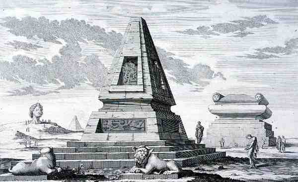 Pyramidy označující hrobku egyptského krále Sotise, nalezené v troskách Heliopole. z 