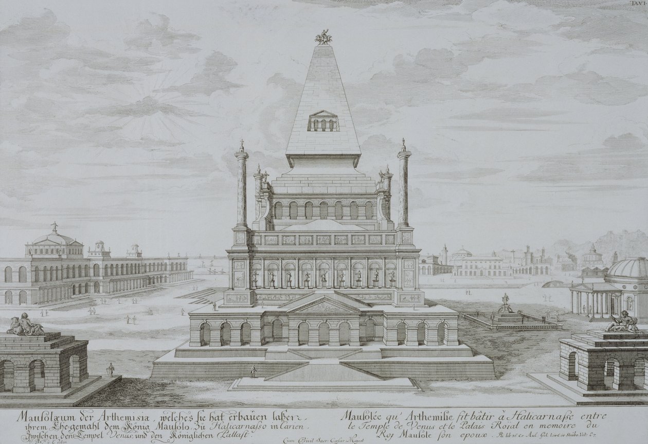 Mauzoleum Halicarnassus, Bodrum, Turecko, z „Návrhu historické architektury“, 1721 od Johann Bernhard Fischer von Erlach