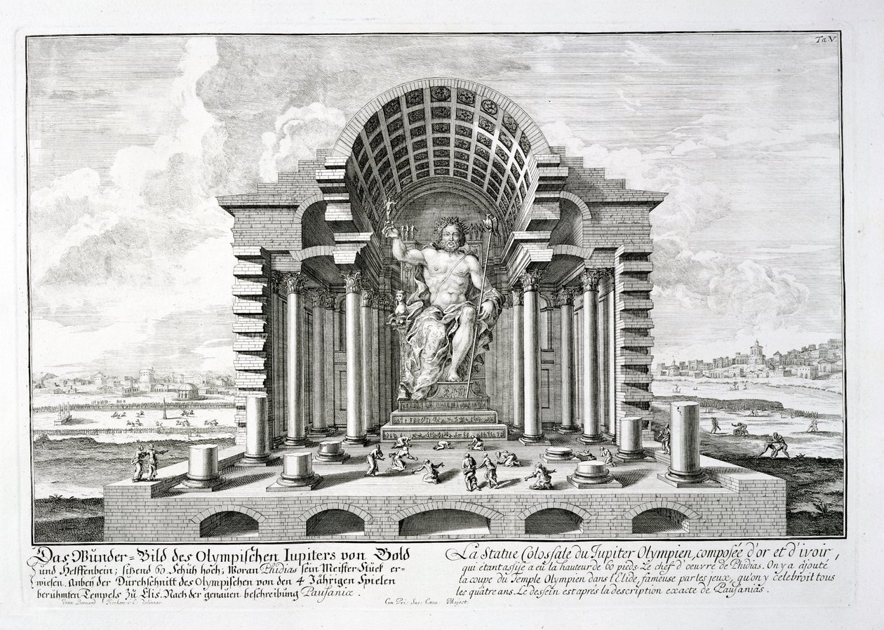 Socha Dia Olympského od Phidias, deska 5 z „Návrh historické architektury“, vyryla Johann Adam Delsenbach (1687-1765) 1721 od Johann Bernhard Fischer von Erlach