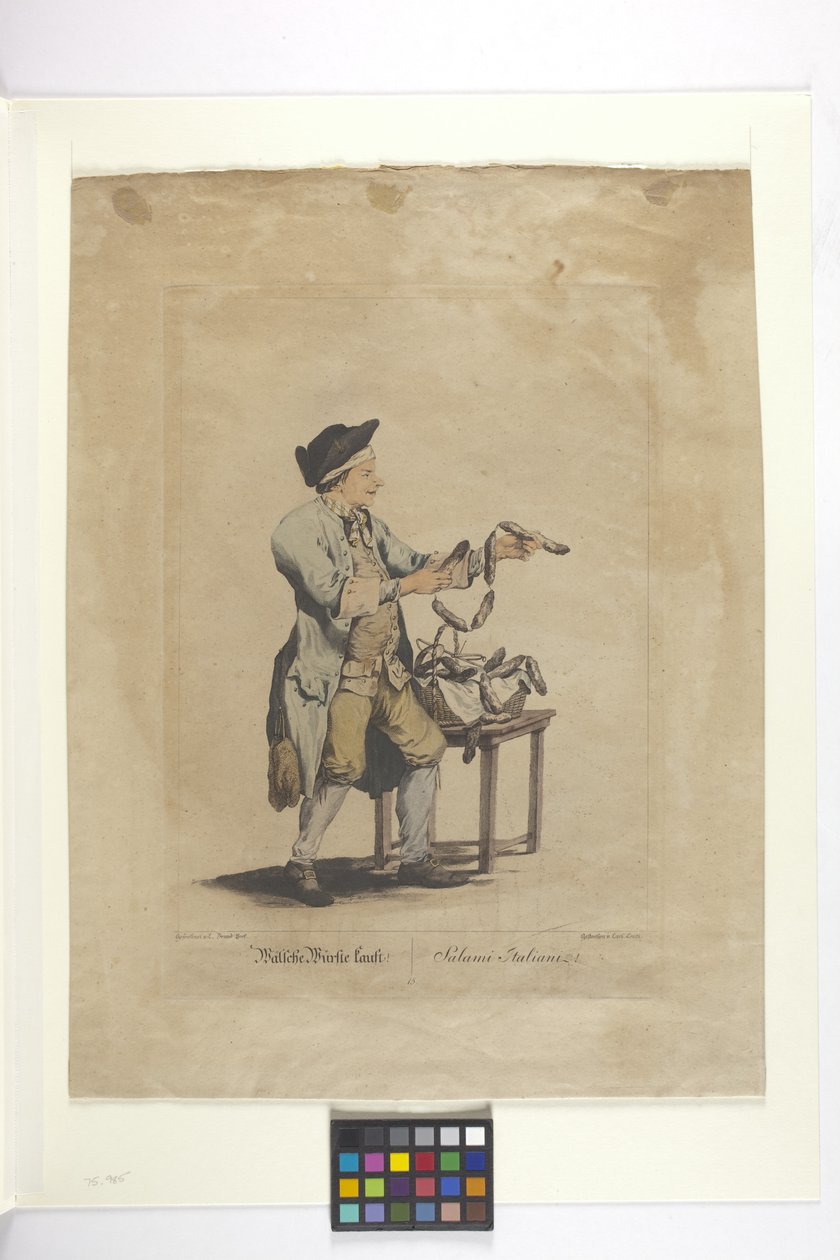 Wälsche Würste Kauft - Salami Italiani (ručně kolorovaný lept) od Johann Christian (after) Brand