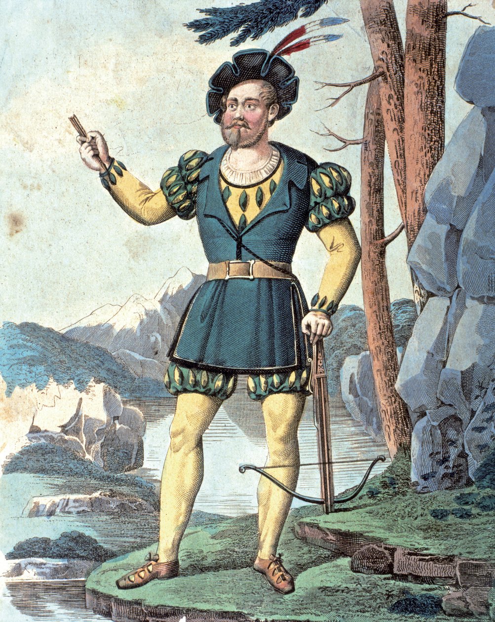 Franz von Schober jako William Tell . 1837 (barevná rytina) od Johann Christian (after) Schoeller