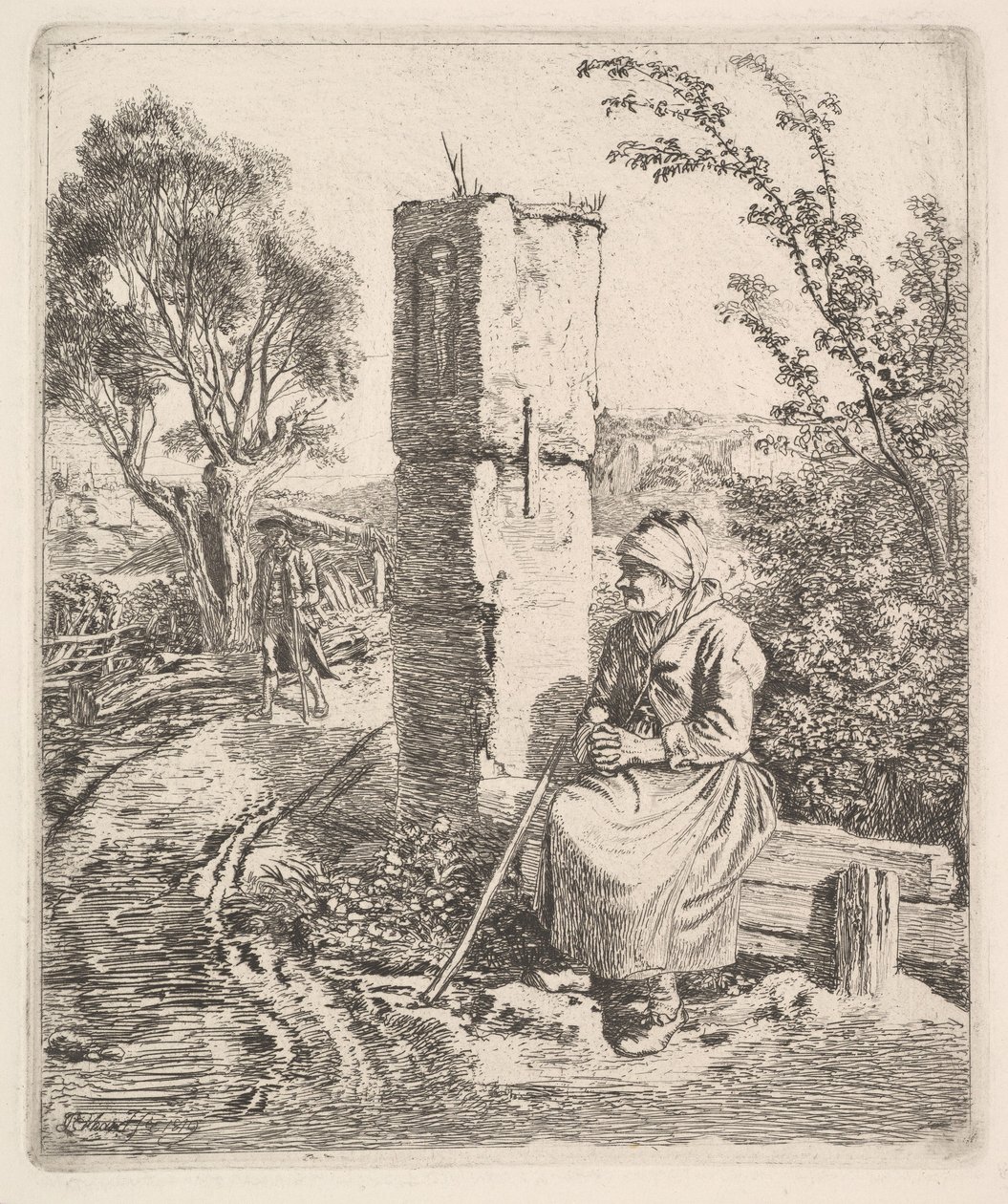 Stará dáma sedící u sloupu u Side of Road, 1819. od Johann Christian Erhard