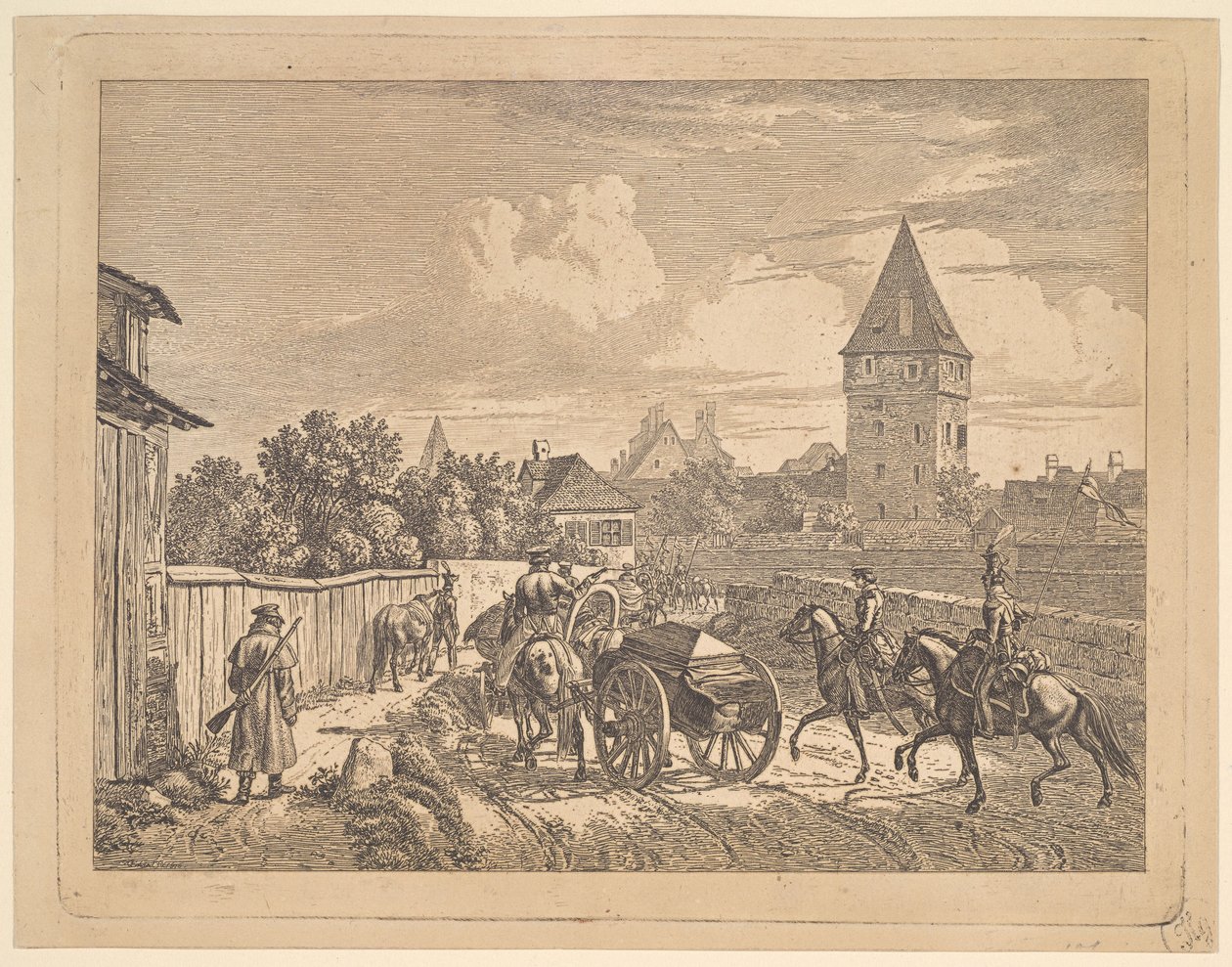 Ruští kopiníci doprovázející Regimental Cassonne, 1816. od Johann Christian Erhard