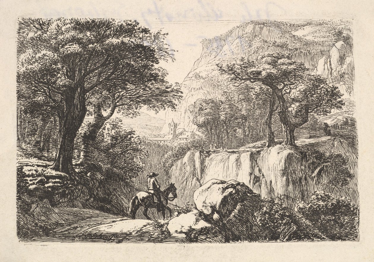 Jezdec na koni v rokli, 19. století. od Johann Christian Erhard